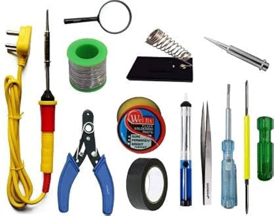 3in1 Electric 25Watt Soldering Iron Economy Tool Kit Set | Flux-Paste | Solder Wire for DIY/Crafts
