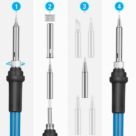 One-Stop 60W 220V ESD Safe Temperature Adjustable Electric Soldering Iron with Extra 5 Bits